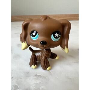 Littlest Pet Shop Cocker Spaniel Dog #960 Brown Tan Blue Star Eyes Pink Magnet